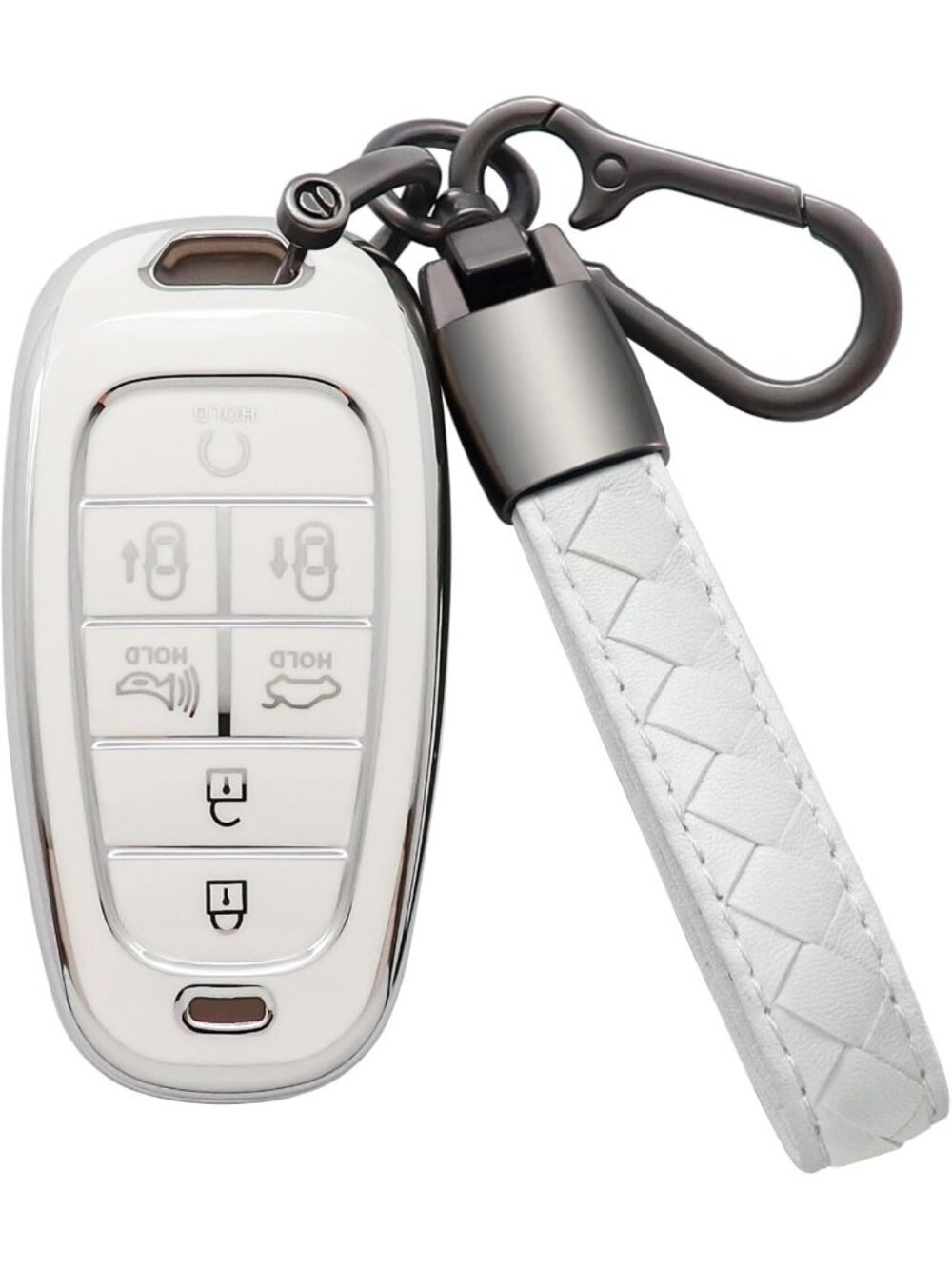Leather Key Fob Cover with Keychain - Soft TPU Full Protection for 2021-2024